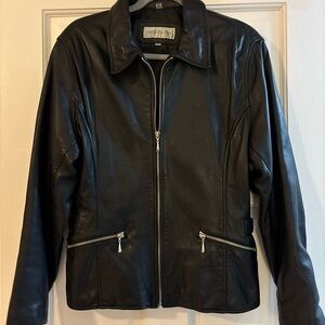 Jones New York Classic Black Leather Zip Jacket